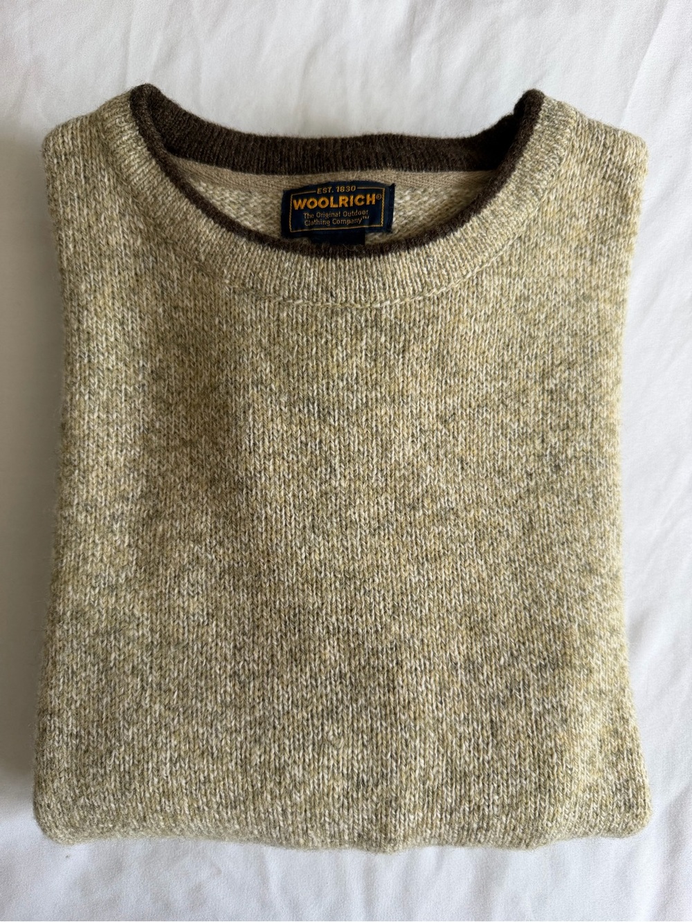 Woolrich "Ian" 9006 Wool Blend Heather Tan Brown Neck Crew Neck Knit Sweater Y2K